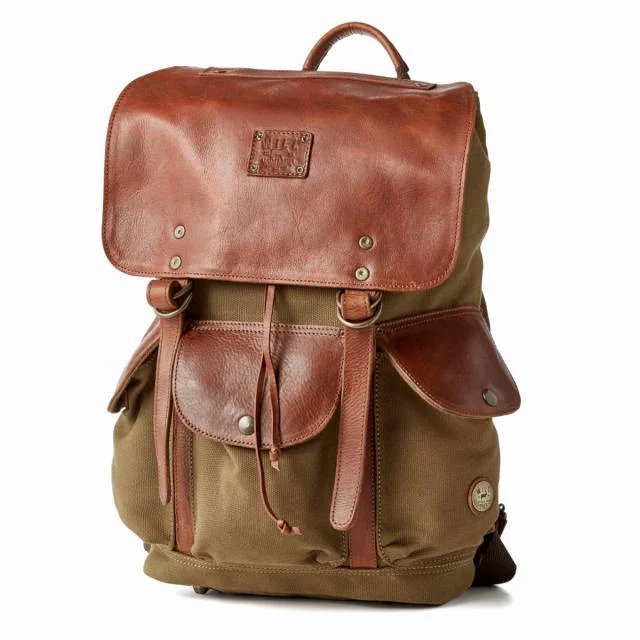 Will Leather Goods Lennon Rucksack Olive/Saddle Leather Canvas Backpack Bag On Sale $232.95