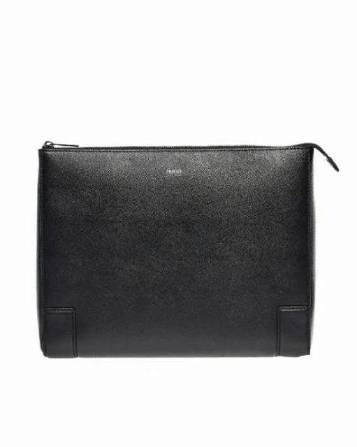 Hugo Boss Digital Portfolio Messenger Bag Leather Black Retail $395 on Sale $231.99