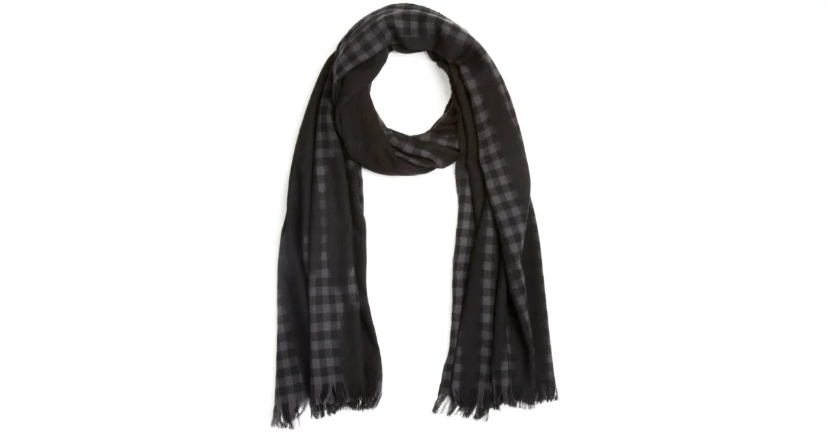 John Varvatos Star USA New Black Gingham Pigment Print Scarf Retail $85 on Sale $63.75