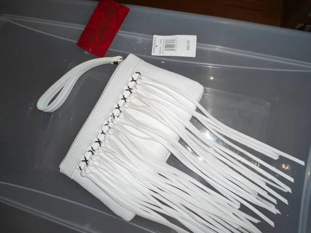 Carlos Santana Julietta Wristlet Clutch White with Fringe Retail $49​ on Sale $13.99