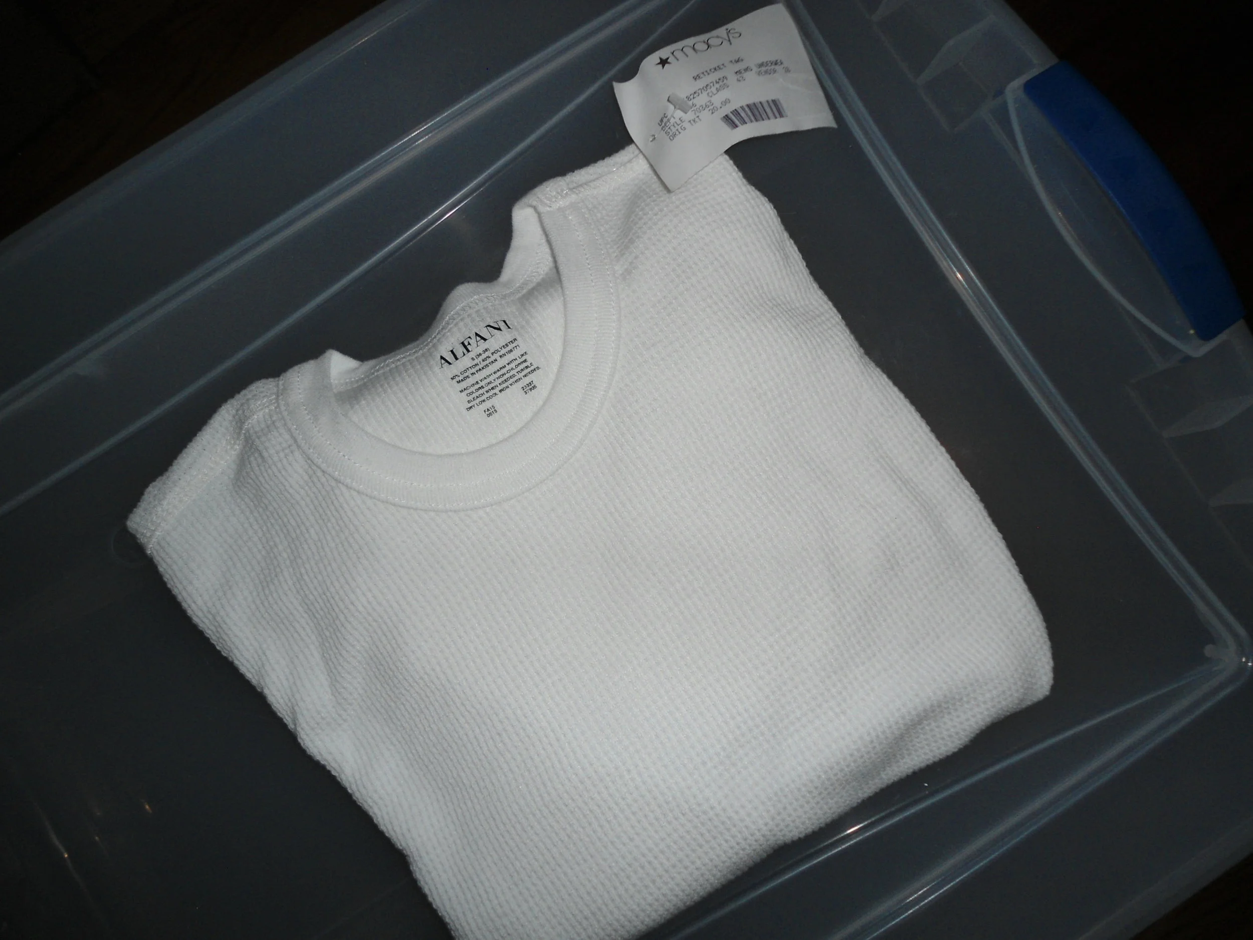 Alfani Waffle Cut Thermal Shirt L/S White Small (36-38) MSRP $20 on SALE $8.49