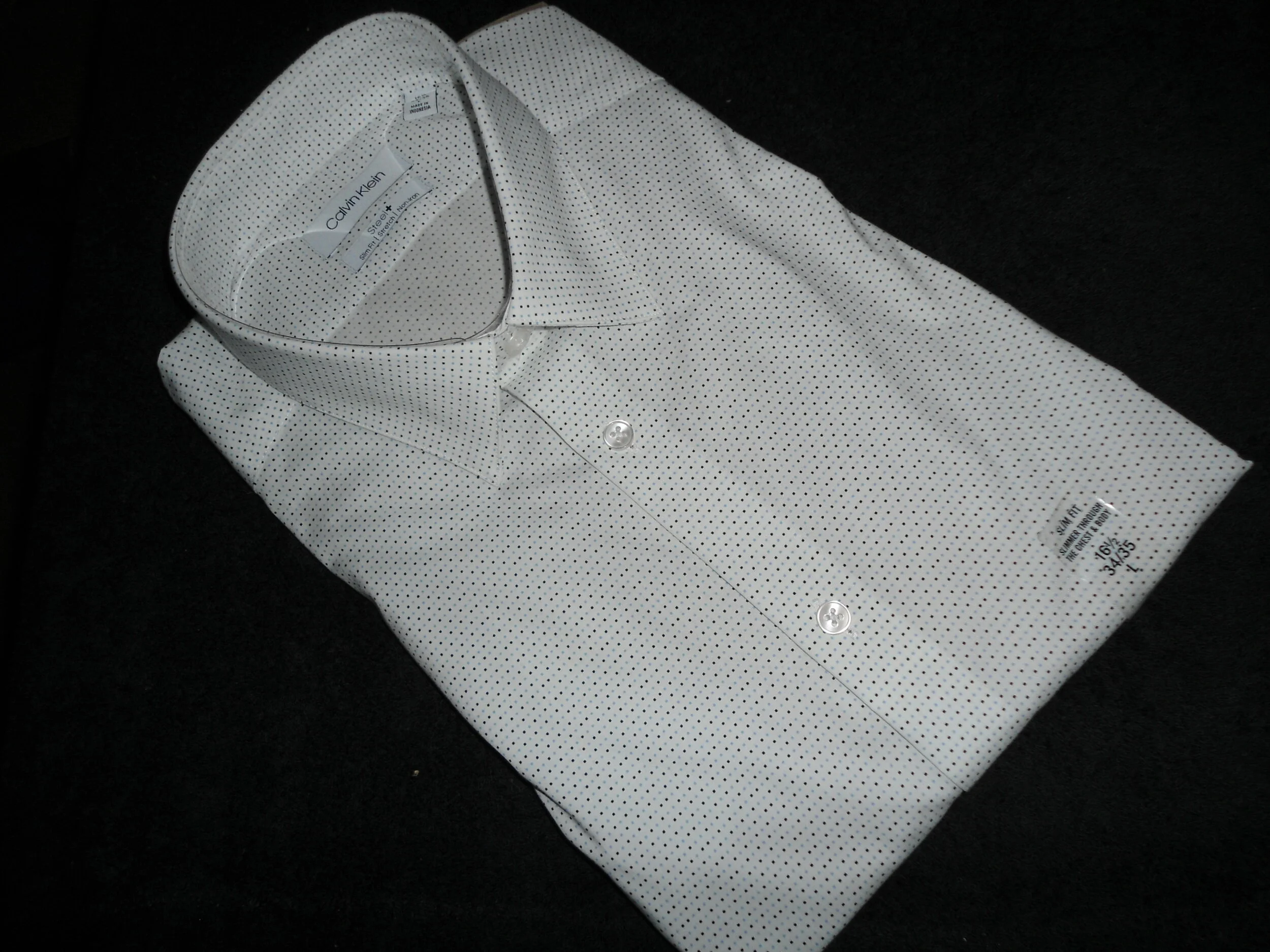 CALVIN KLEIN NEW MENS BLUE MULTI POLKA DOT SLIM FIT NON IRON STRETCH DRESS SHIRT VARIOUS SIZES MSRP $79.50 on Sale $24.99