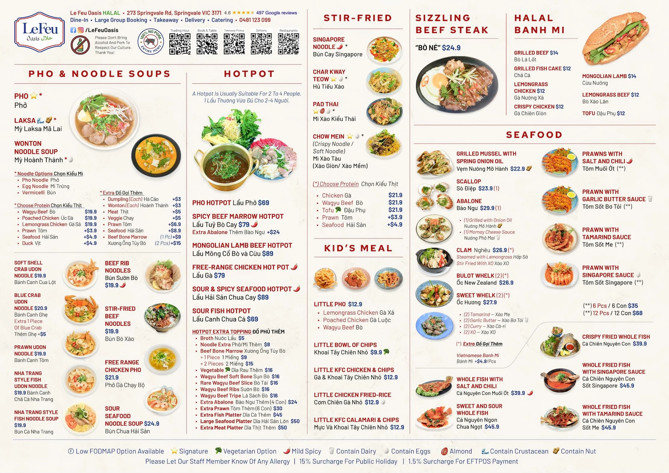 Menu with prices of LE FEU OASIS HALAL حلال‎ restaurant 📍 273 Springvale Rd, Springvale, Melbourne VIC 3171, Australia ☎️ 0481 123 099