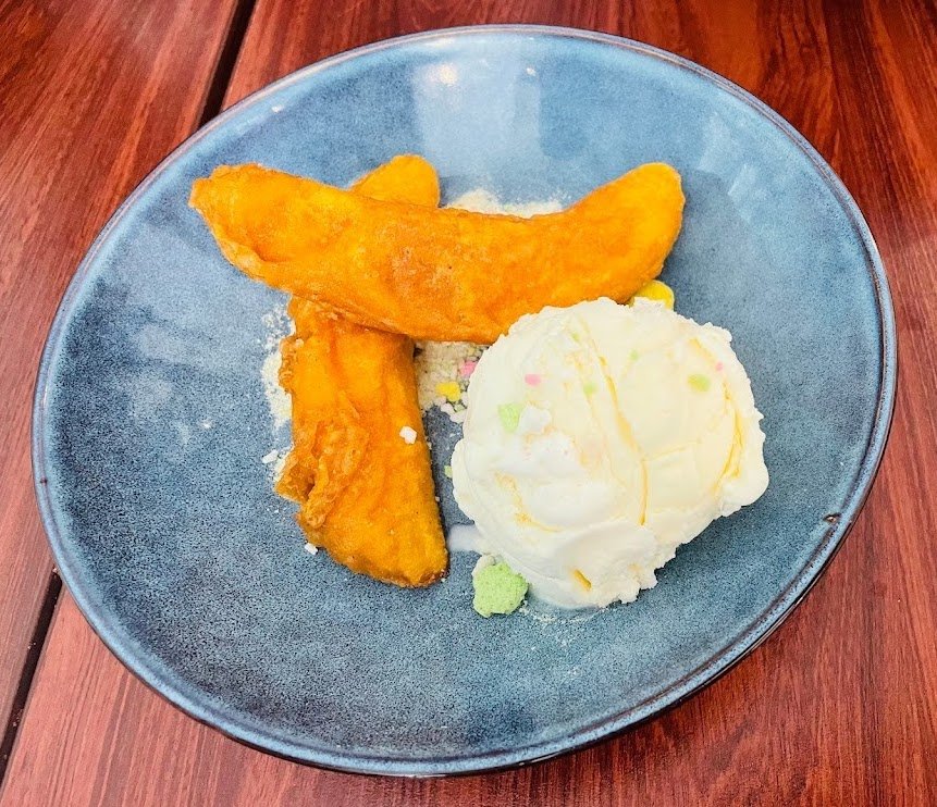 Banana Fritter with Ice Cream — LeFeu Cuisine The best Glutenfree