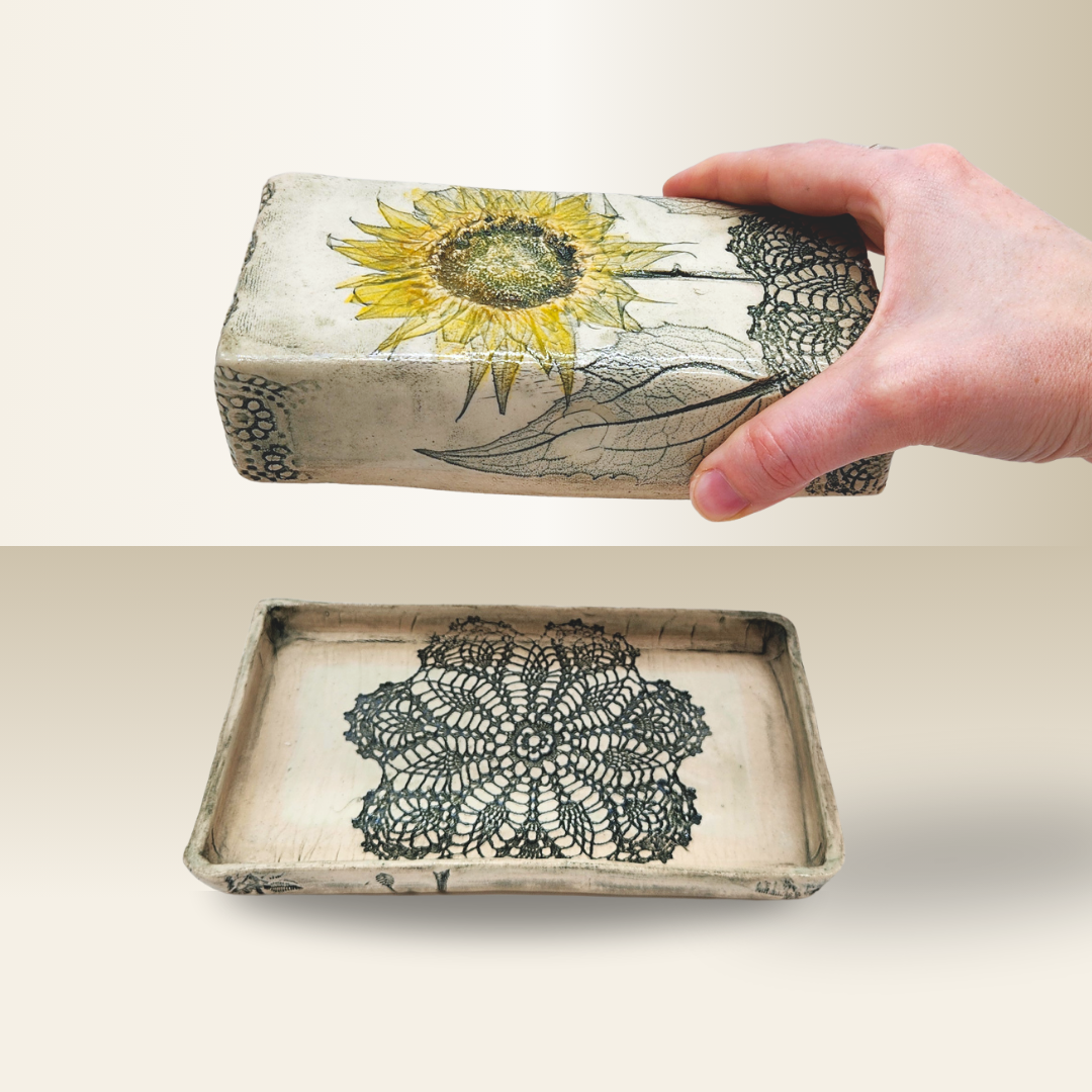 Butter Dish with Sunflower - Green