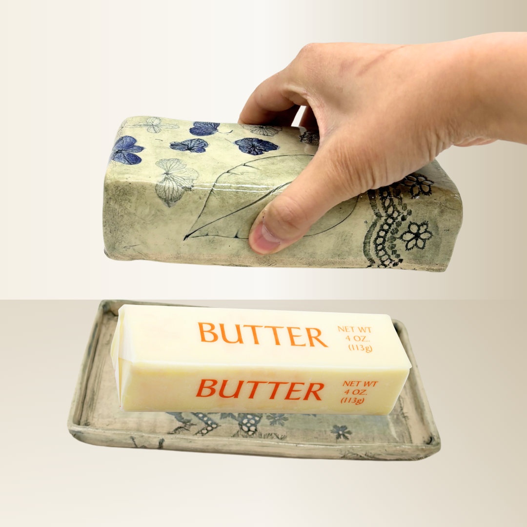 Butter Dish with Hydrangeas