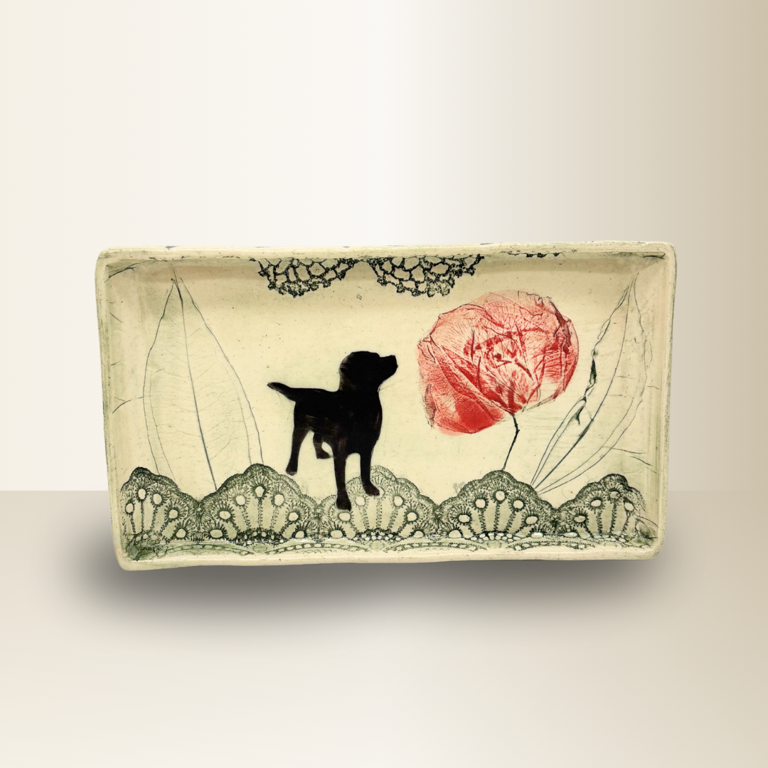 Small Platter with Dog - Green