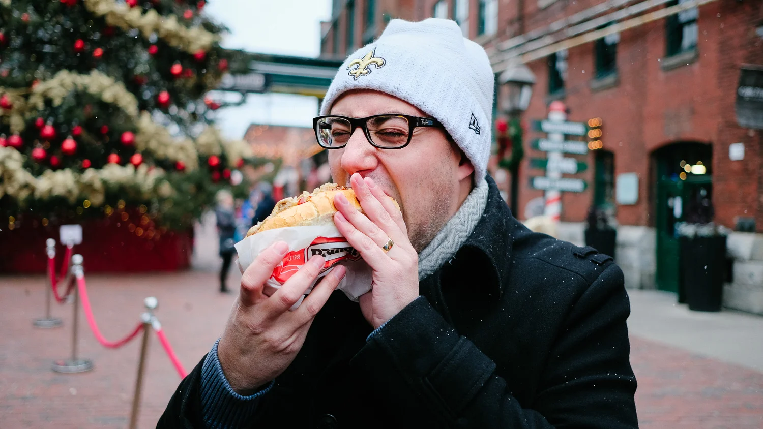 Hot dogs at the Christmas market in the Distillery District