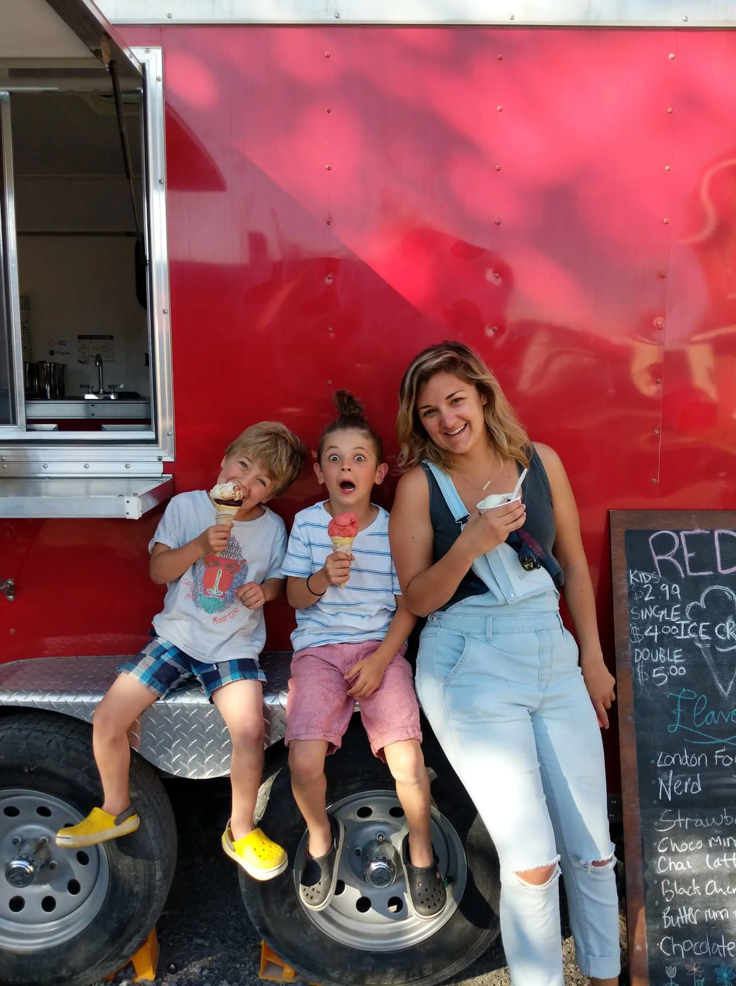 Shelly of Simply Shelly and her two sons enjoying some vegan ice cream