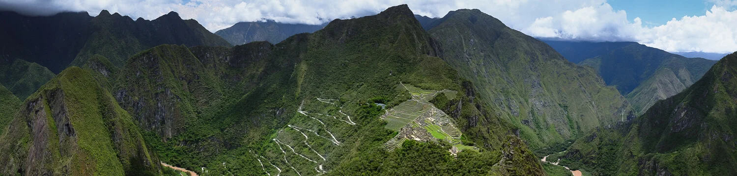 Panoramic view of Machu Picchu from Huayna Picchu. Travel photography and guide by © Natasha Lequepeys for "And Then I Met Yoko". #machupicchu #shortincatrail #huaynapicchuhike #incatrail #aguascalientes #sacredvalley #peru #travelguide #photoblog #travelblog #travelphotography #landscapephotography #travelitinerary #machupicchuitinerary #fujifilm #southamerica #huaynapicchu #dayhike #ancientruins #visitperu