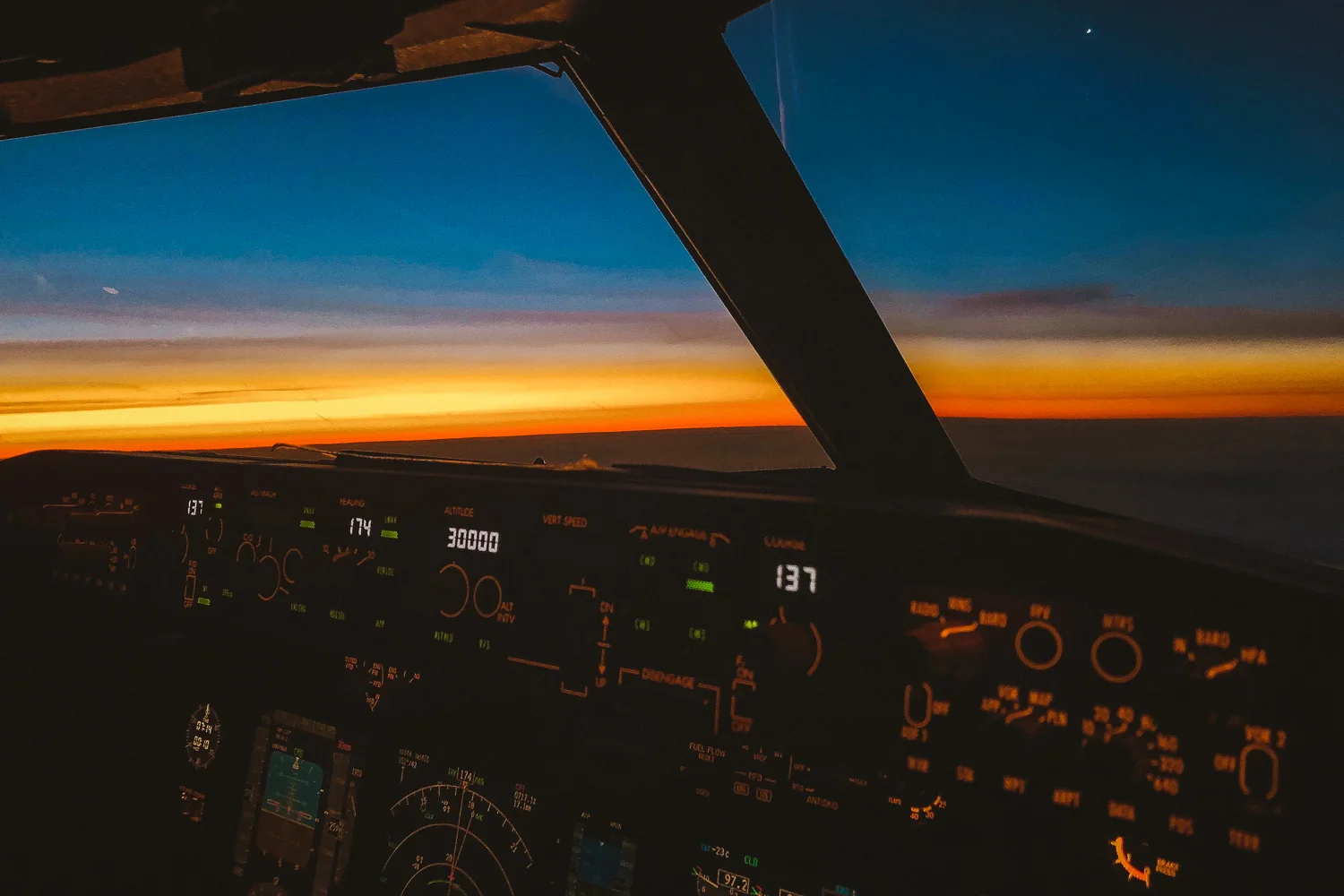 inside the cockpit during sunset