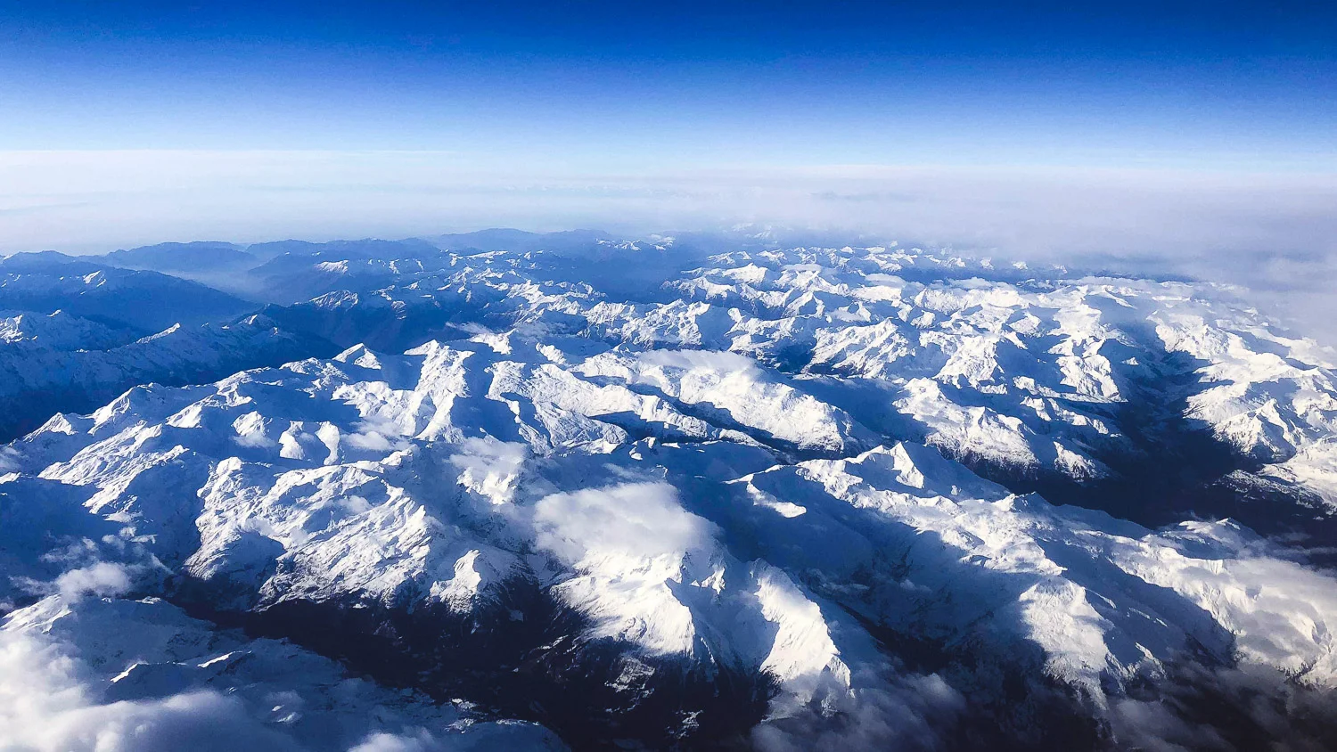 Flying over a mountain range
