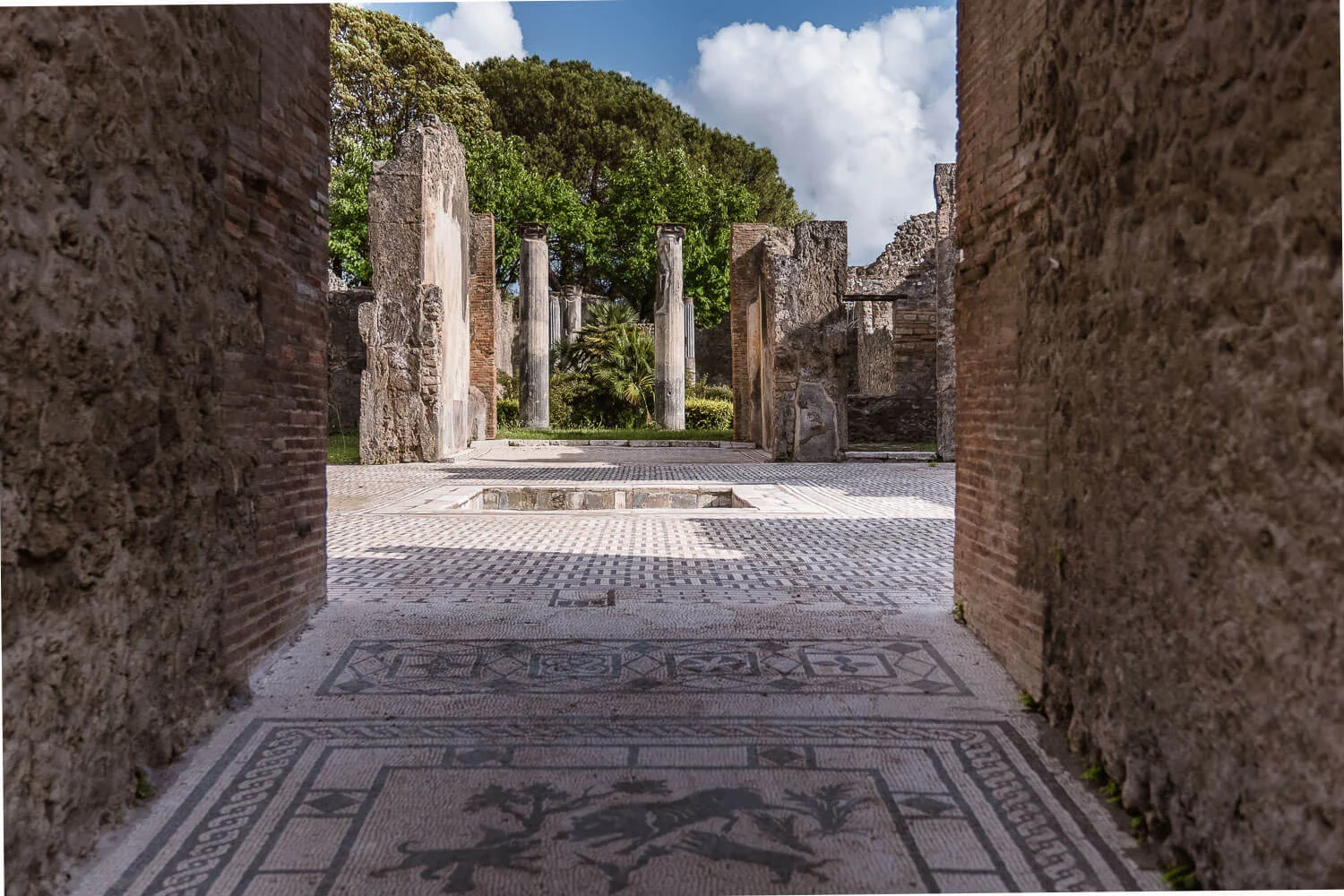Mosaic atrium of an aristocratic house in Pompeii, Italy.. Travel photography and guide by © Natasha Lequepeys for "And Then I Met Yoko". #pompeii #italy #fujifilm #travelphotography