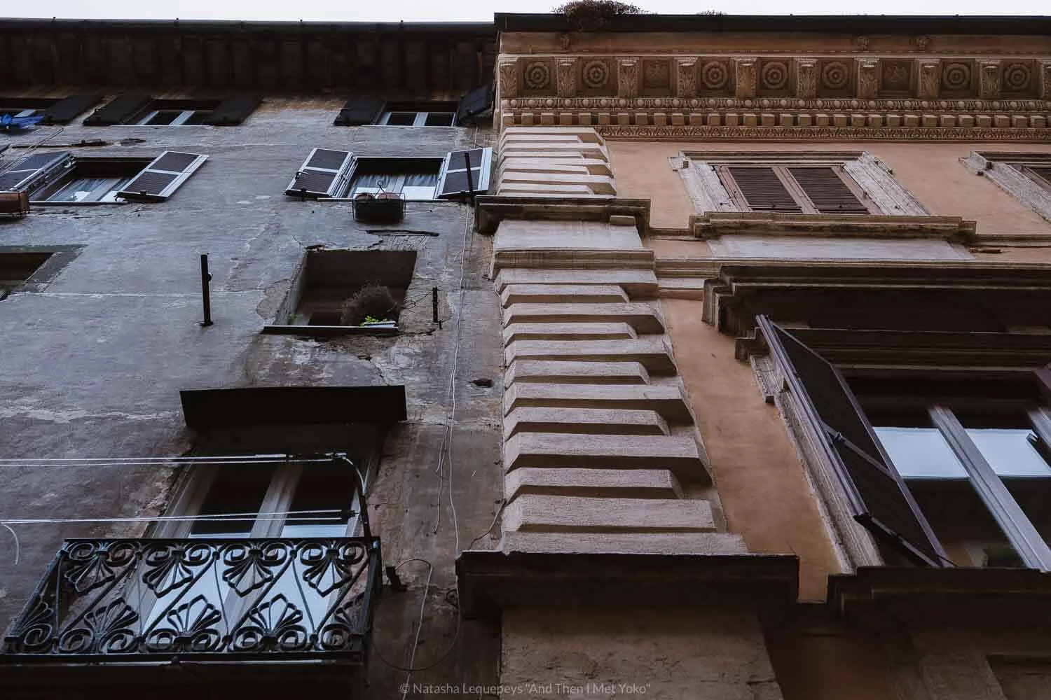 Juxtaposition of the buildings inside the Jewish Ghetto and directly outside of it, Rome. Travel photography and guide by © Natasha Lequepeys for "And Then I Met Yoko". #rome #jewishghettorome #italy #fujifilm #travelphotography