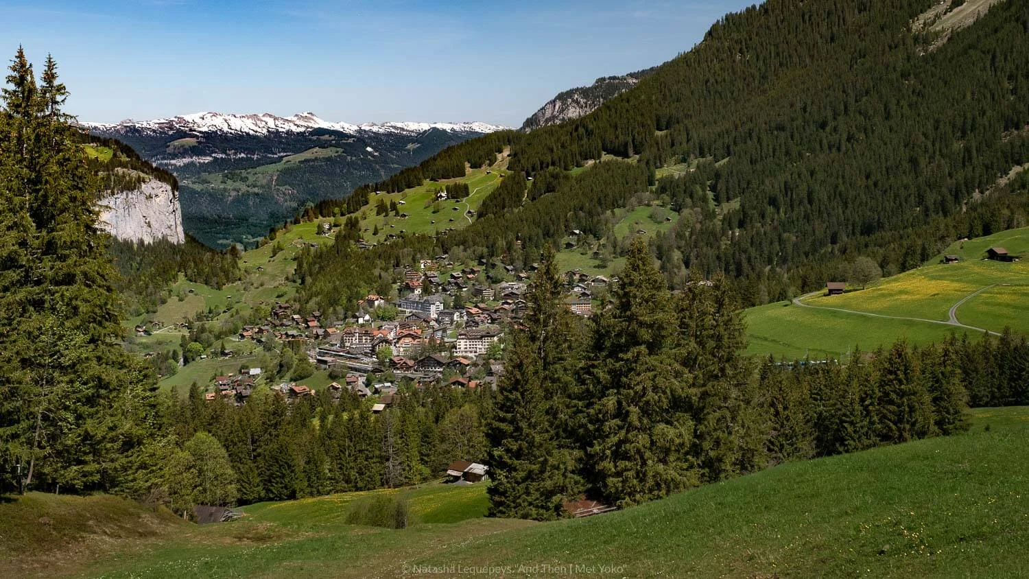 View of Wengen on the hike to Kleine Scheidegg. Travel photography and guide by © Natasha Lequepeys for "And Then I Met Yoko". #wengen #jungfrau #travelphotography #switzerland