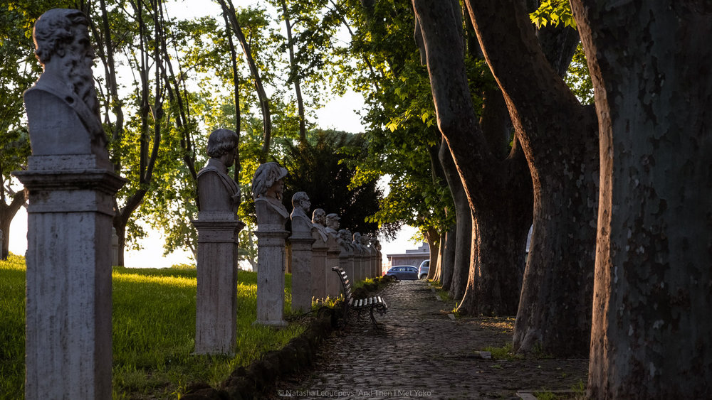 Busts near Janiculum Terrace. Travel photography and guide by © Natasha Lequepeys for "And Then I Met Yoko". #rome #italy #travelblog #travelphotography