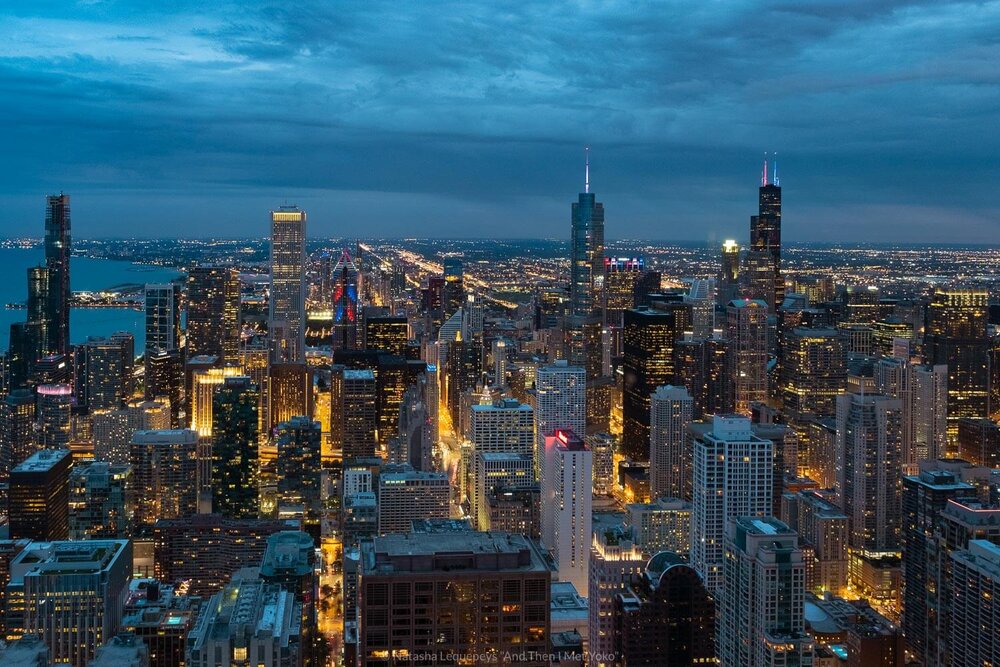 Night views from 360 Chicago Observation Deck, Chicago, USA. Travel photography and guide by © Natasha Lequepeys for "And Then I Met Yoko". #chicago #usa #travelblog #travelphotography