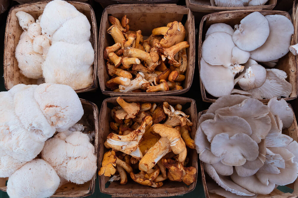Mushrooms at the Logan Street Farmers Market, Chicago, USA. Travel photography and guide by © Natasha Lequepeys for "And Then I Met Yoko". #chicago #usa #travelblog #travelphotography
