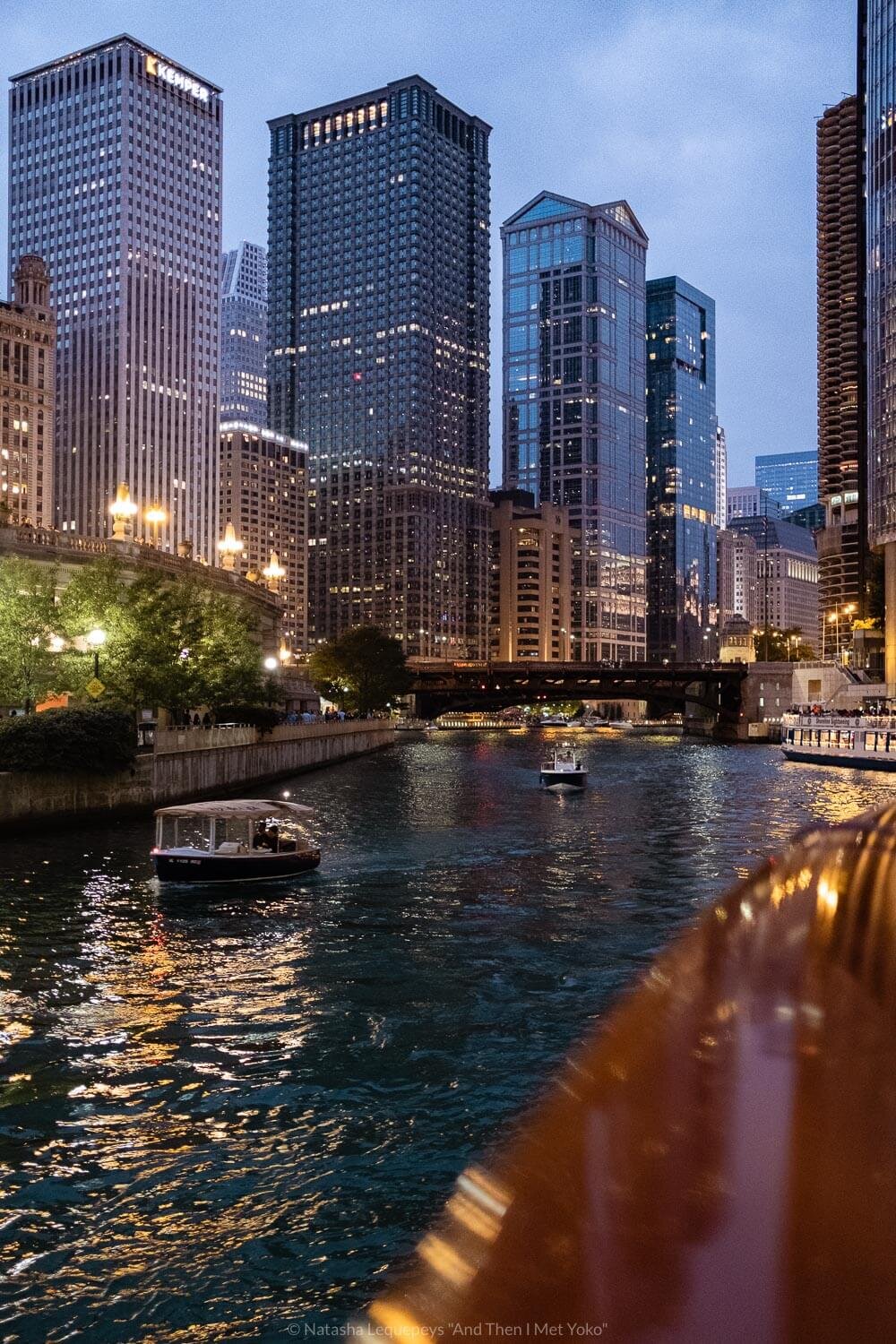 City views from the Architecture Boat Tour, Chicago, USA. Travel photography and guide by © Natasha Lequepeys for "And Then I Met Yoko". #chicago #usa #travelblog #travelphotography