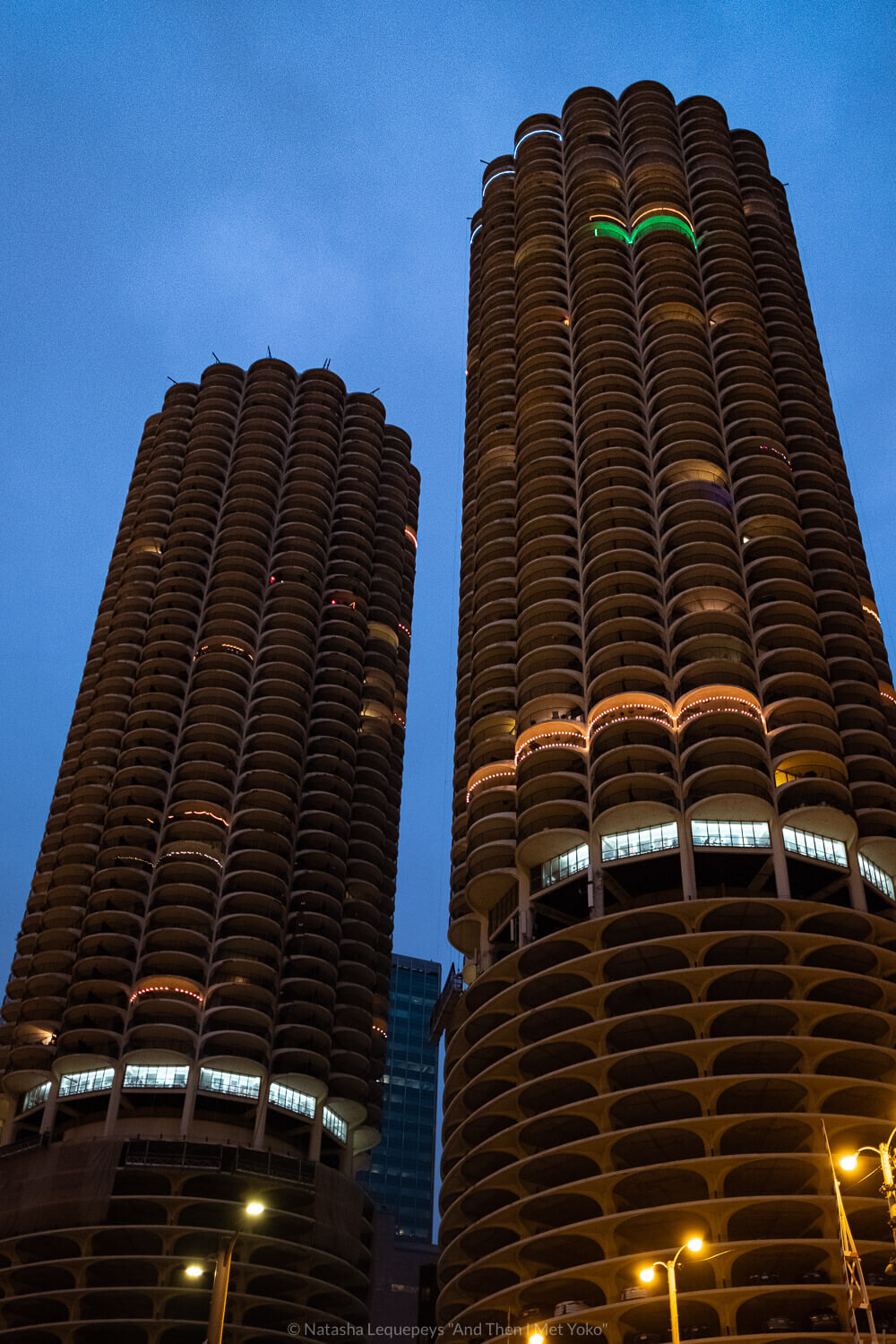 Marina City from the Architecture Boat Tour, Chicago, USA. Travel photography and guide by © Natasha Lequepeys for "And Then I Met Yoko". #chicago #usa #travelblog #travelphotography