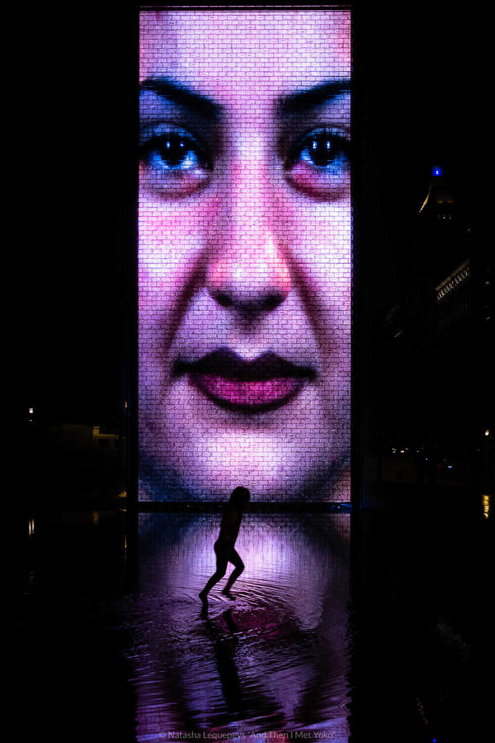 The Crown Fountain at night in Millennium Park, Chicago, USA. Travel photography and guide by © Natasha Lequepeys for "And Then I Met Yoko". #chicago #usa #travelblog #travelphotography