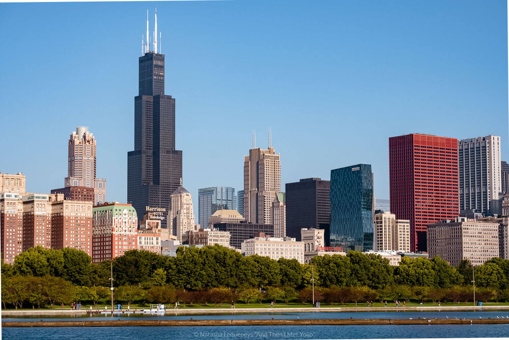 The Chicago skyline from the Lakefront trail in Chicago, USA. Travel photography and guide by © Natasha Lequepeys for "And Then I Met Yoko". #chicago #usa #travelblog #travelphotography