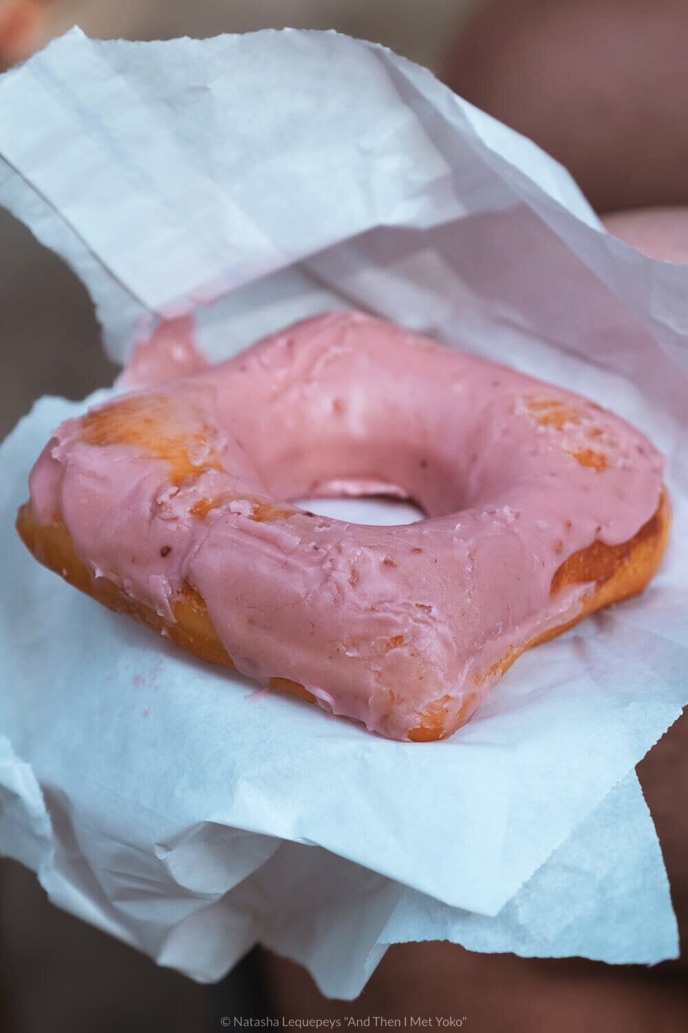 Raspberry donut from Logan Square Farmers Market in Chicago, USA. Travel photography and guide by © Natasha Lequepeys for "And Then I Met Yoko". #chicago #usa #travelblog #travelphotography