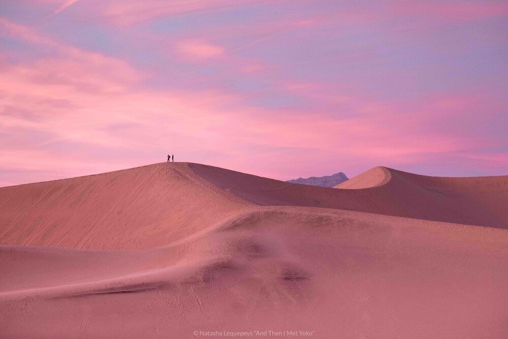 Sunset at Mesquite Flat Sand Dunes - Death Valley, California. Travel photography and guide by © Natasha Lequepeys for "And Then I Met Yoko". #deathvalley #nationalpark #travelblog #travelphotography