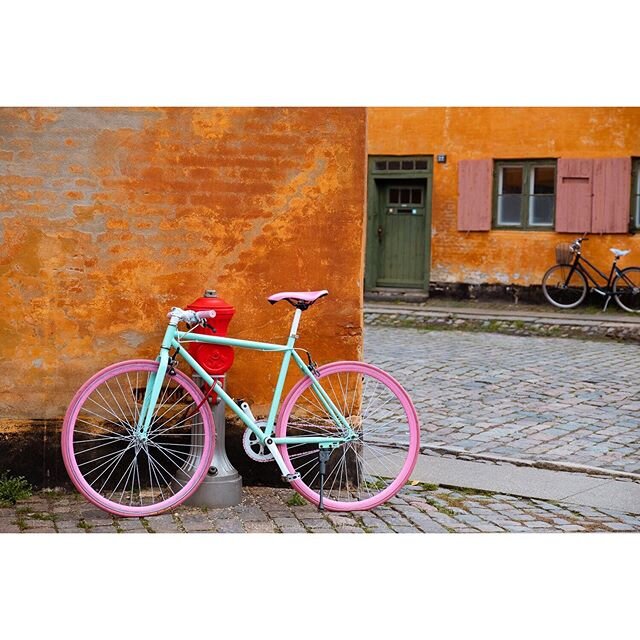 More shots from Nyboder - my favourite area in Copenhagen to wander. Fell in love with the contrast between the pastel hues of the bike and the chipped burnt orange walls. 😍