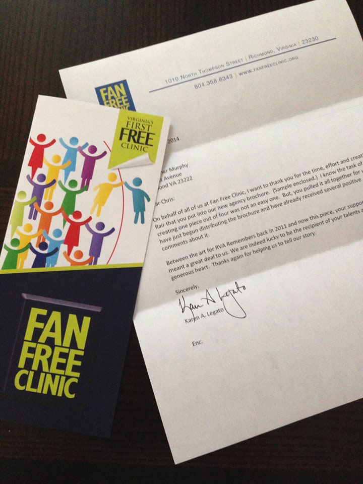 Fan Free Clinic Brochure Graphic Design and Thank You Letter