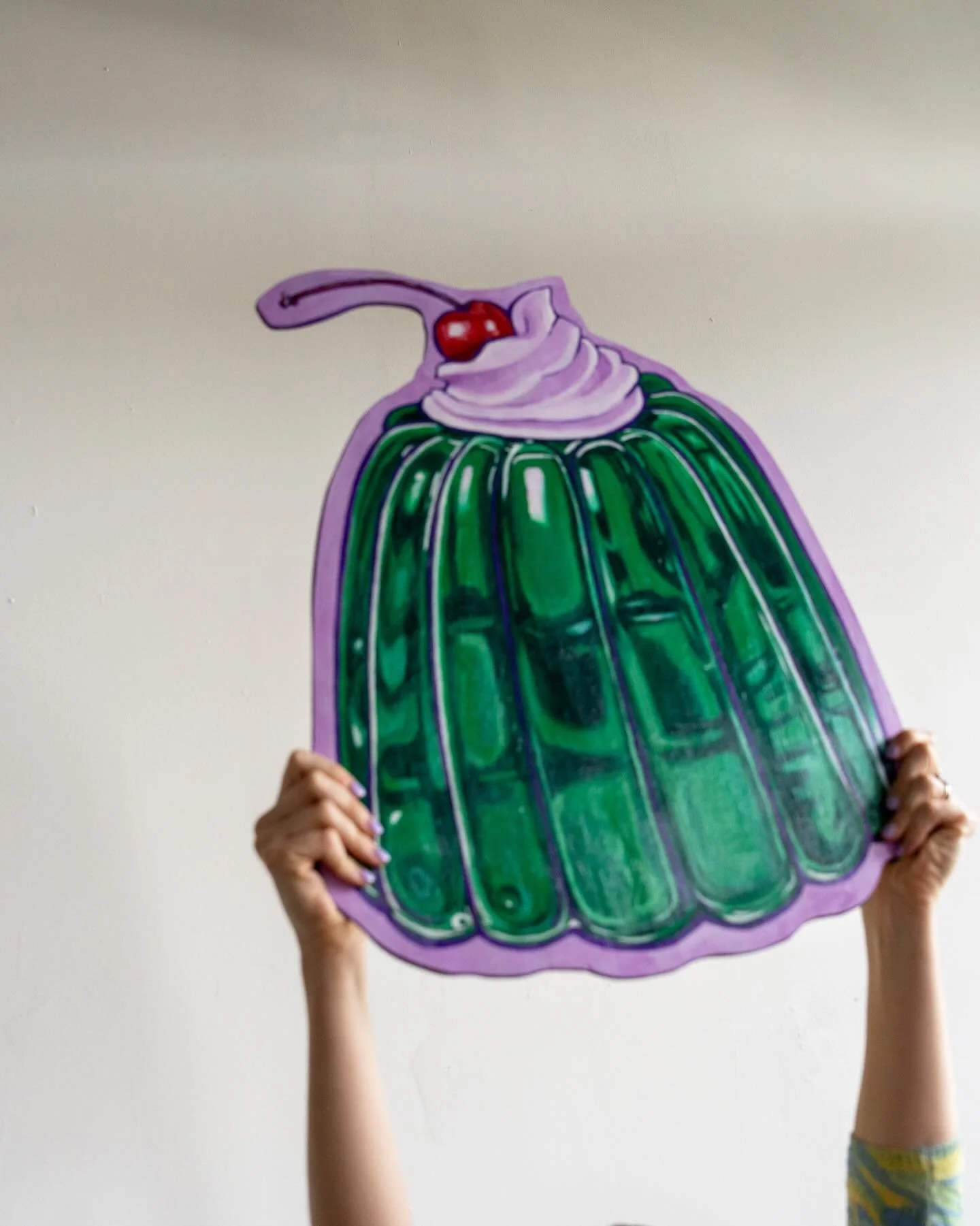 hello jello big jello!! this painting is officially settling into her very cute new home at @dirigoroots, for sale along with my prints and greeting cards. leave with new art for your body AND walls 🧚💚