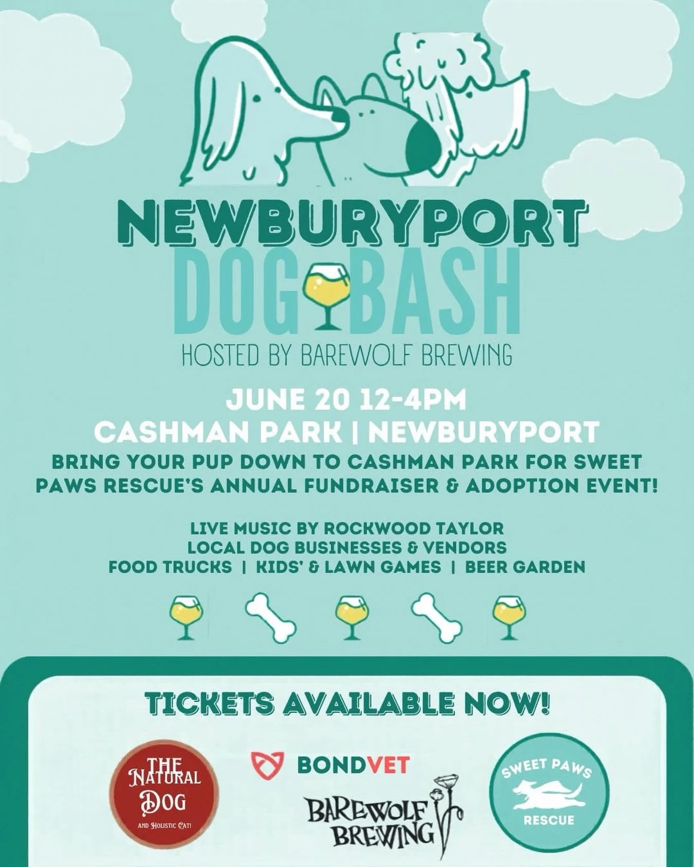 Our annual Newburyport Dog Bash is right around the corner! 

Our Dog Bashes bring together hundreds of attendees each year for a dog-friendly celebration that captures the joy of pets and community. Grab a beer from our co-host, BareWolf Brewing , a