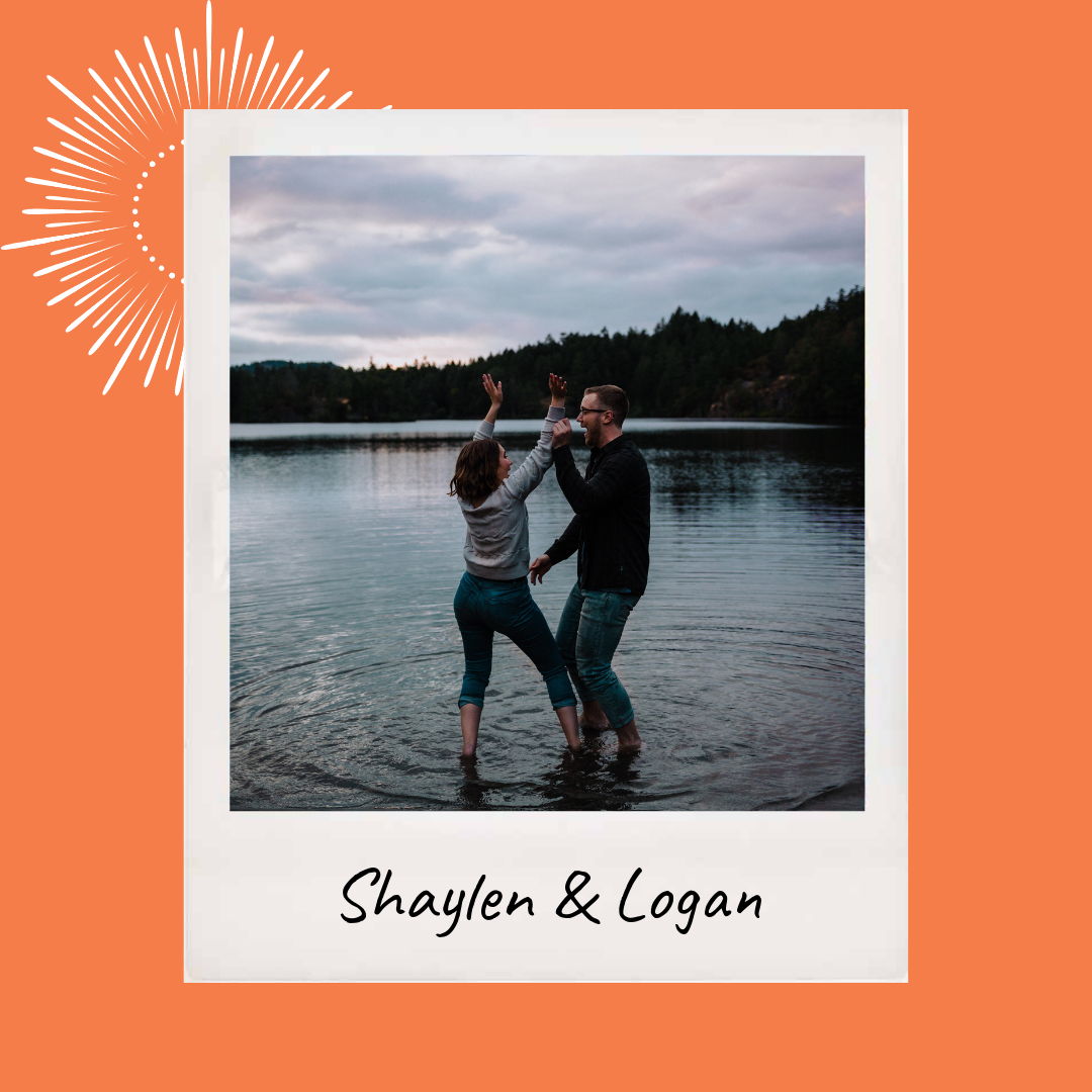 Couple splashing in a lake at sunset- Megan Maundrell Photography.