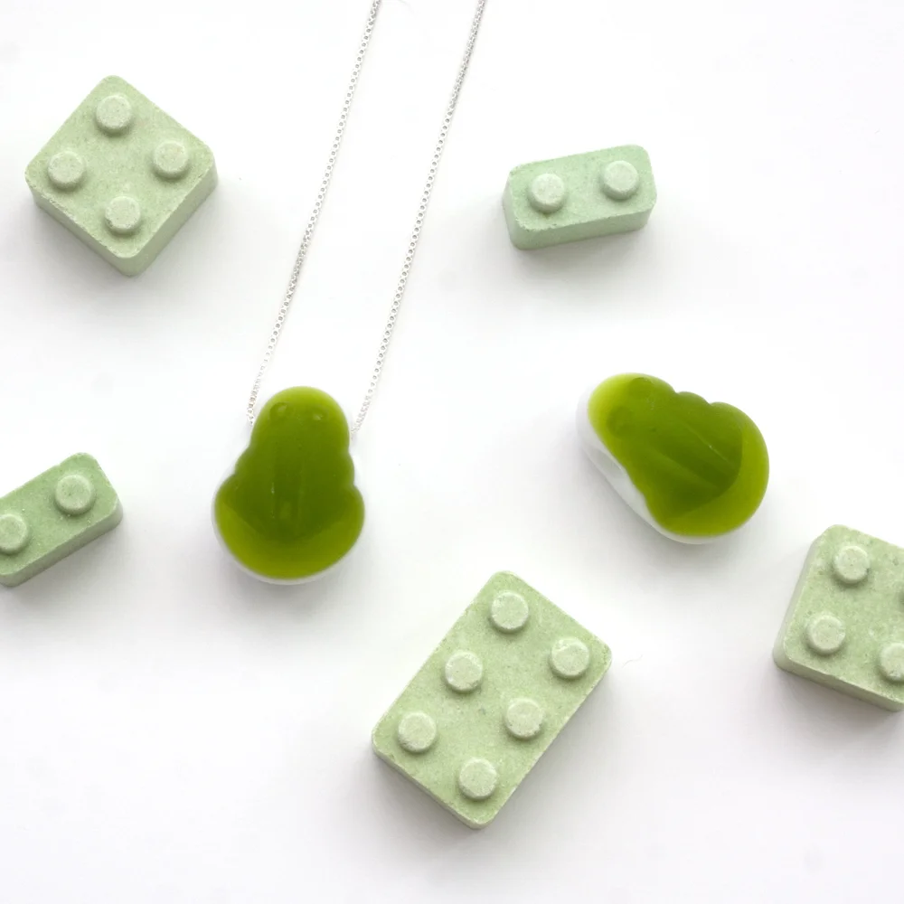 Sage Green Lego Matching Lego Heart Chains Gummy Frog Necklaces