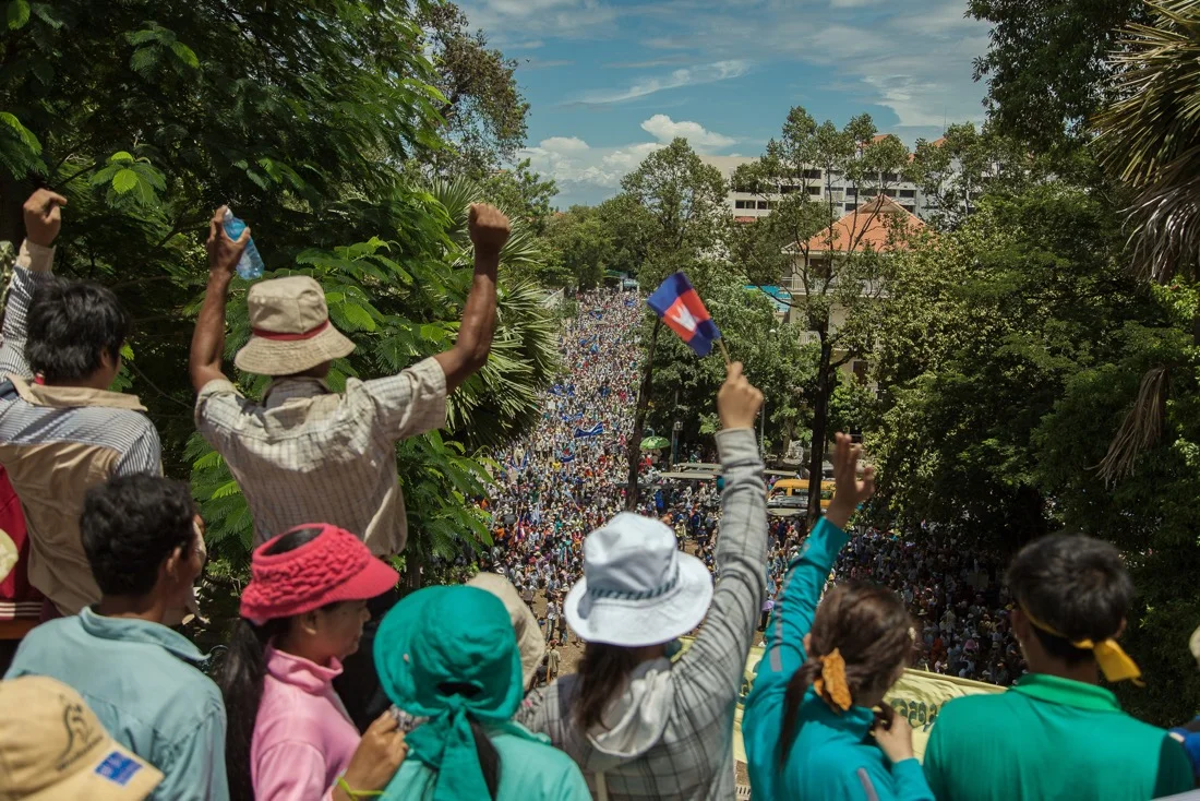 CNRP supporters continue their protest through the streets of Phnom Penh.