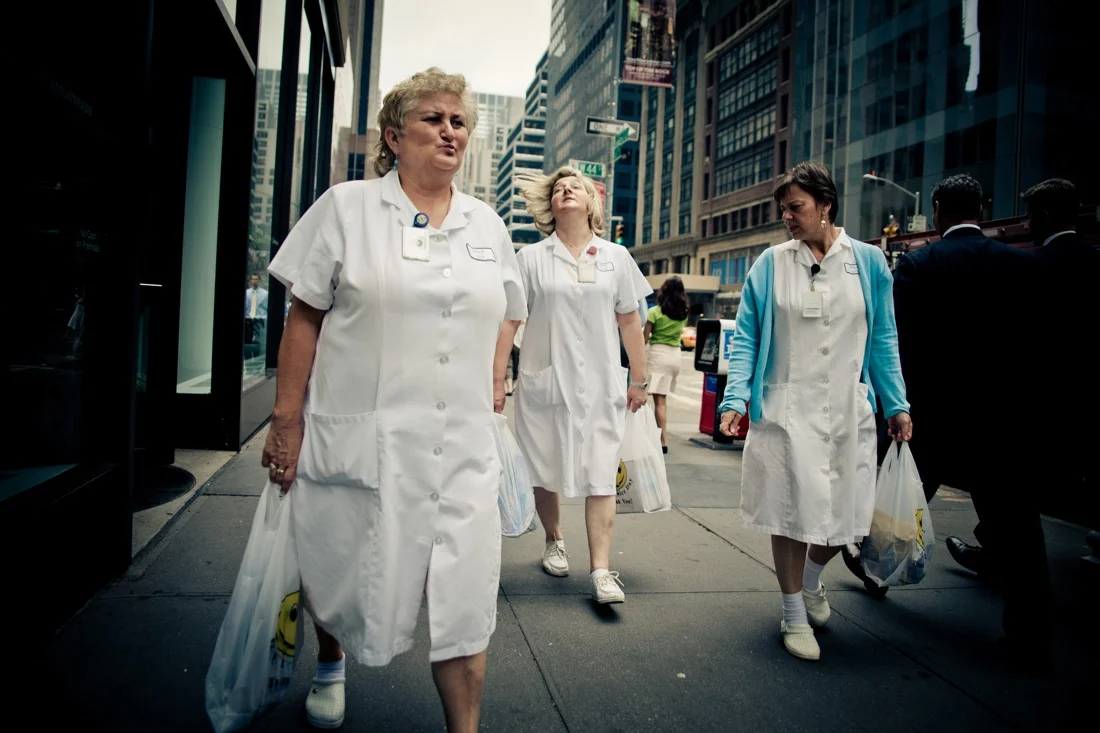june 14, 2010 - New York City. A group of nurses walks in the streets of Manhattan. © Thomas Cristofoletti / Ruom