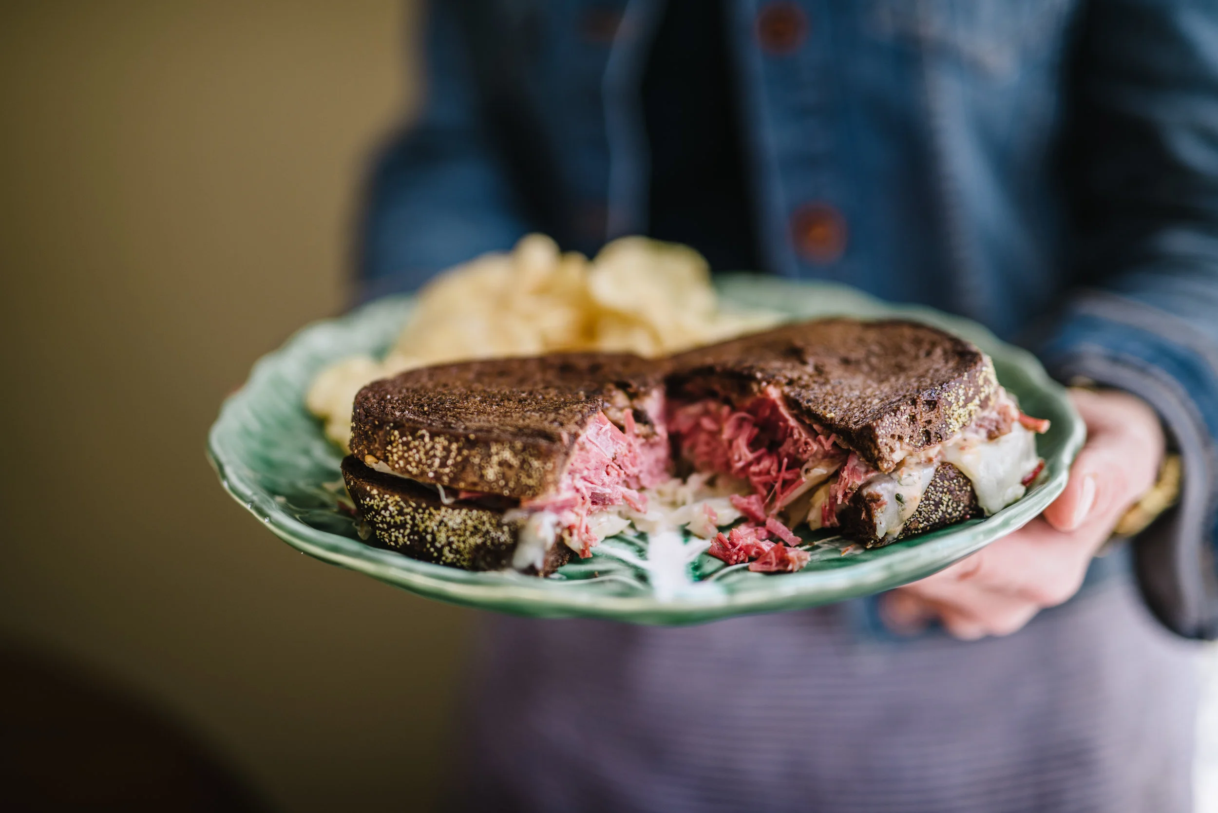 Corned beef cooked in the INstant Pot , Pictured above is a reuben sandwich—a great alternative if you aren’t a straight up cabbage and noodles fan, or a great way to use up leftovers. I follow a recipe from Zingerman’s Deli —A well known & loved deli in Ann Arbor, MI. Their thousand Island dressing is delish (it’s the only time I use thousand Island, and I love SauerKraut from Mcclures.—a small batch company out of Detroit/brooklyn. Photo by Rachel Cuthbert