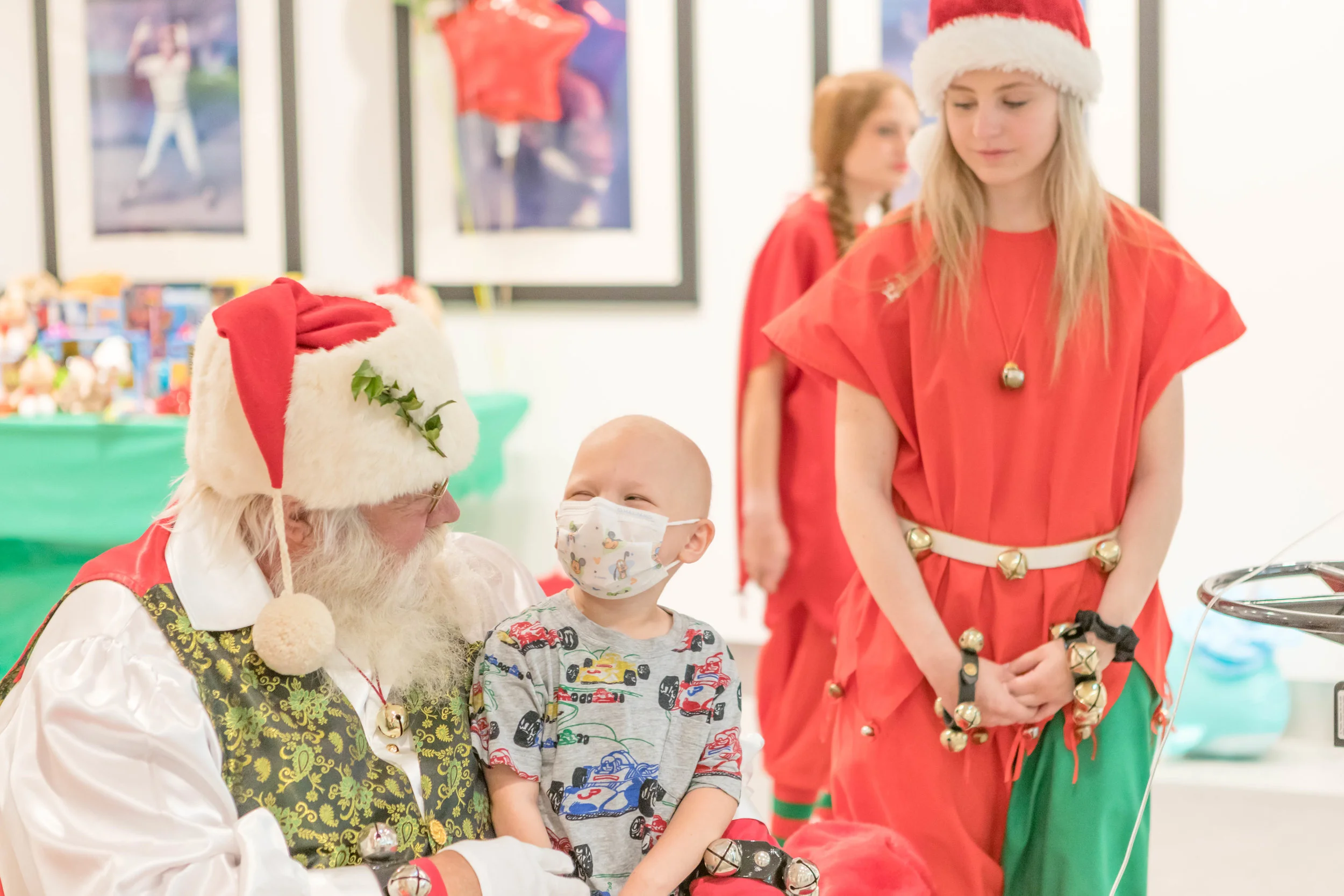 Santa visiting with children