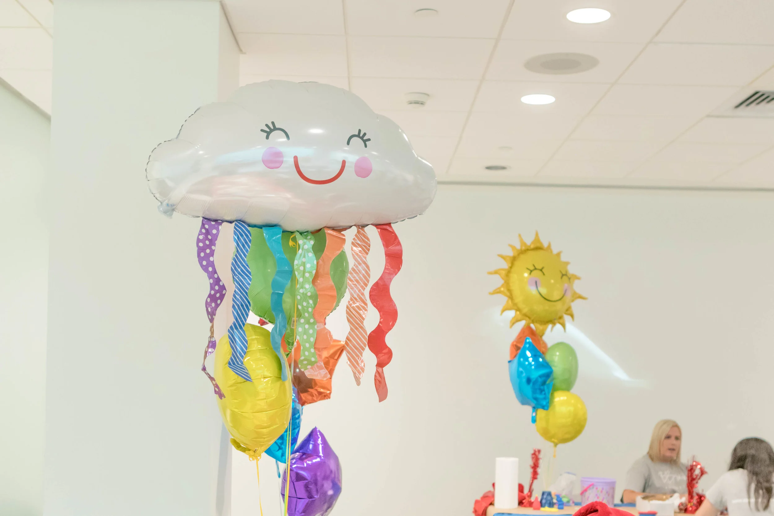 Found the cloud & sunshine mylar balloons via Party City . Love them!