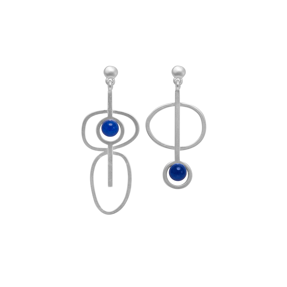Viola Abstract Earrings (Silver with Blue Stone)