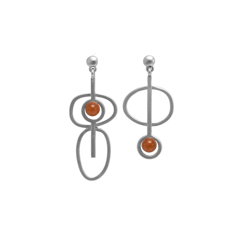 Viola Abstract Earrings (Rhodium and Orange)