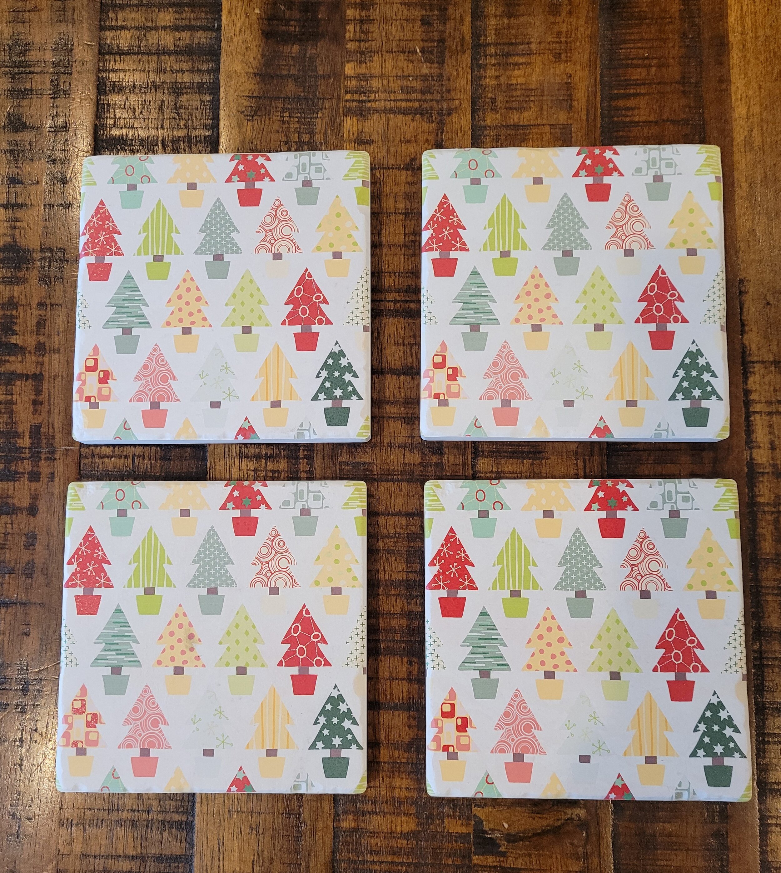 Christmas Tree Wrapping Paper Design Coasters