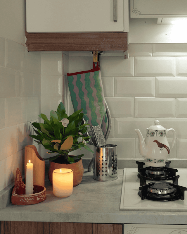 Peel-and-stick wallpaper used to personalize a rental without damage.