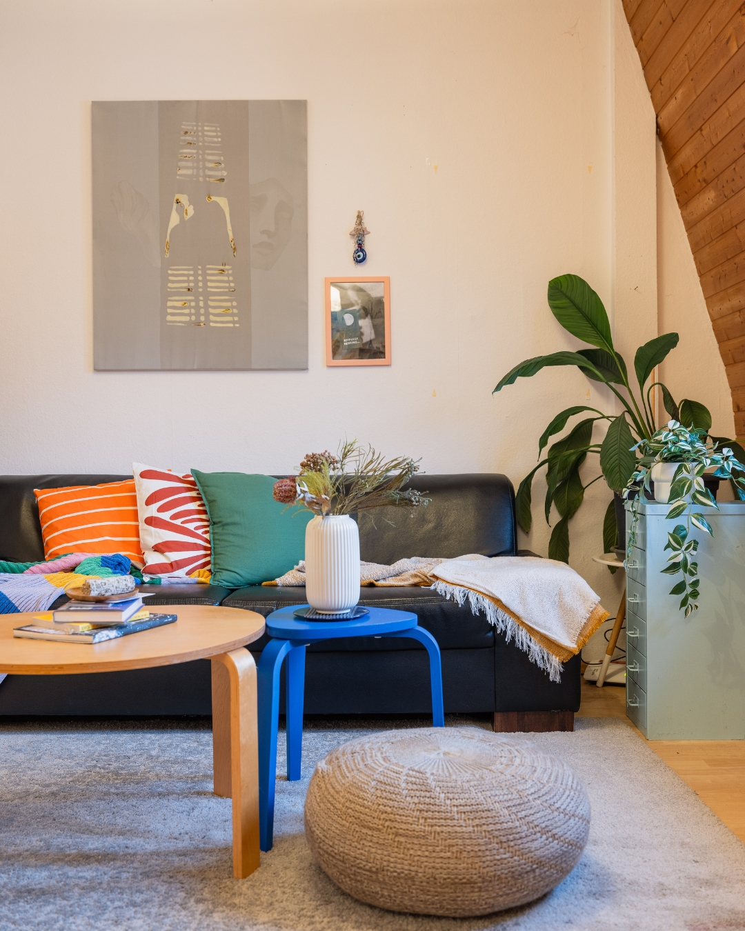 Organized living room with simplified styling that creates a calm, comfortable space to relax.