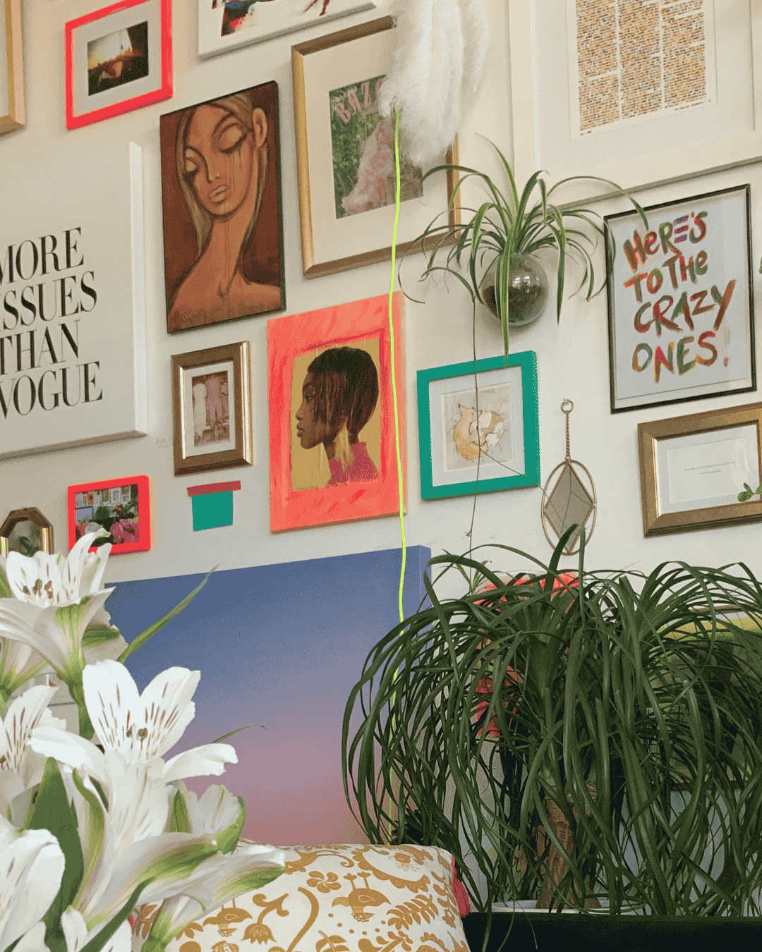 Personal artwork displayed in a rental to make the space feel more like home.