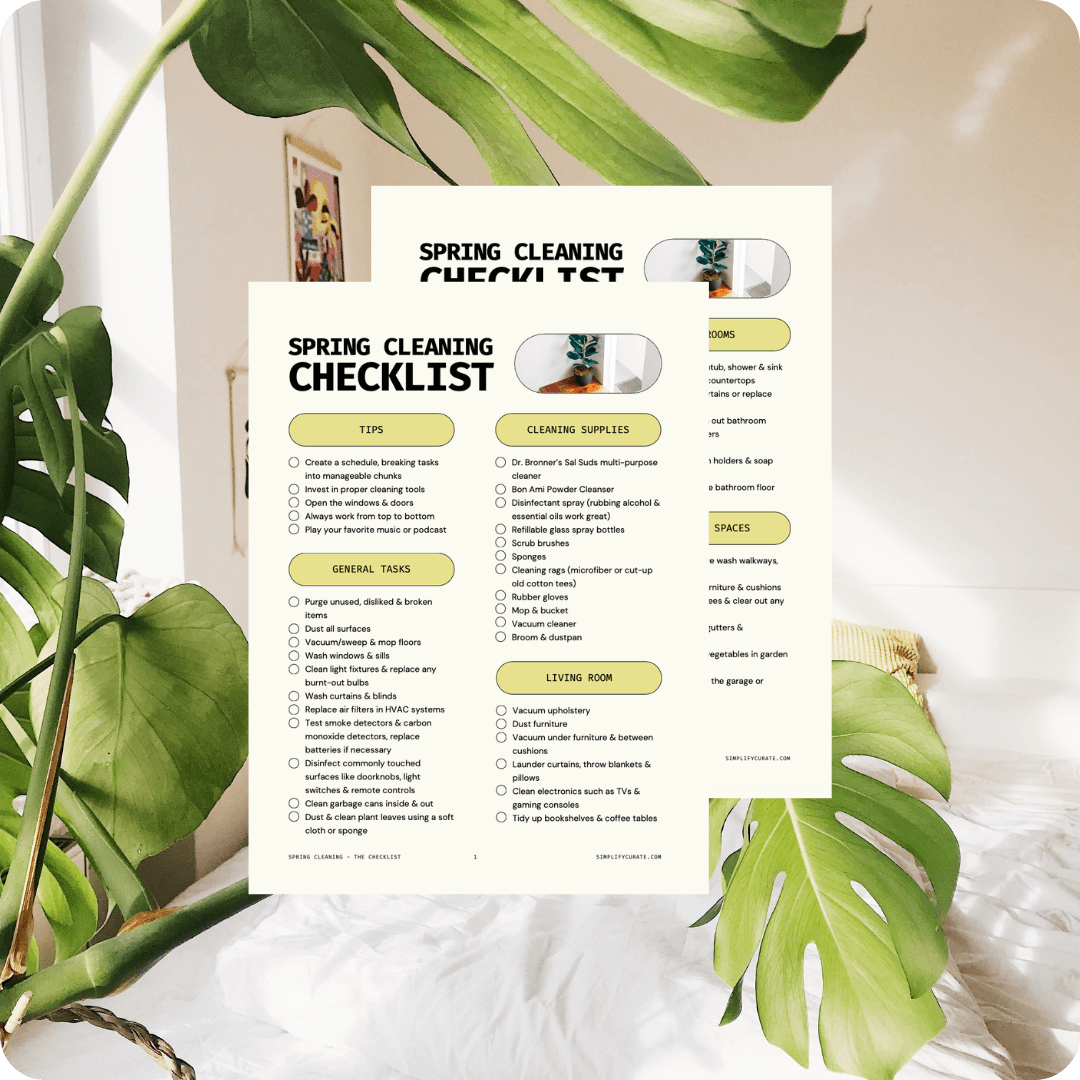 Printable spring cleaning checklist to help declutter, organize, and refresh your home easily.