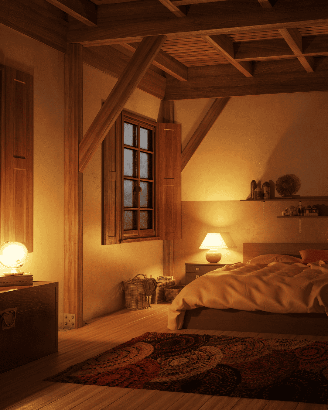 Soft, warm lighting creating a cozy feel in a rental living space.