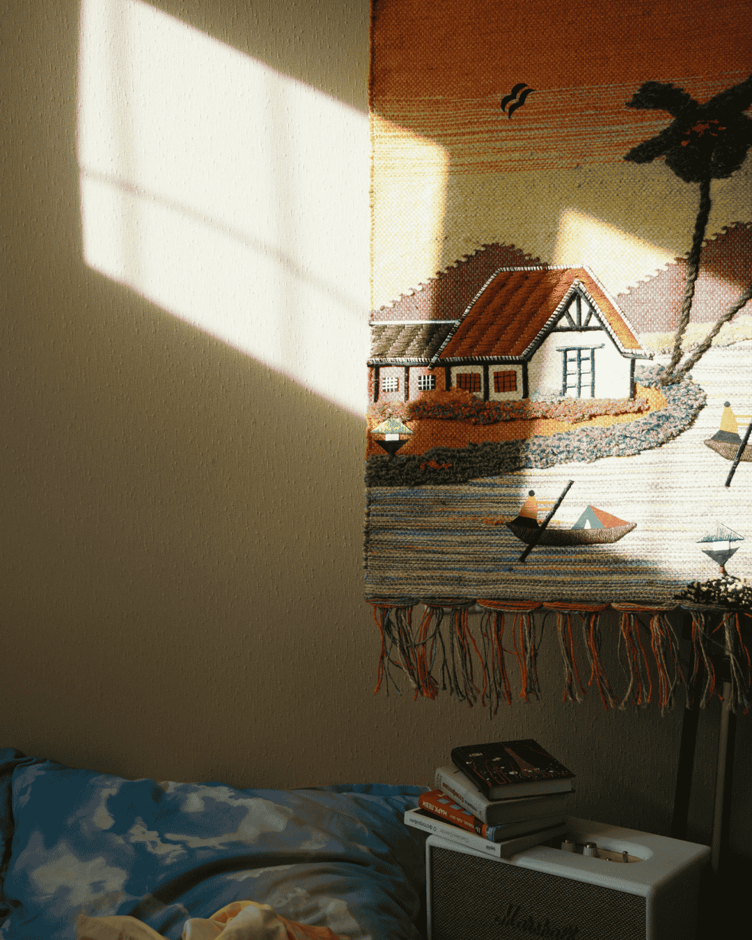 Collected objects and personal items styled in a rental space to reflect personality.