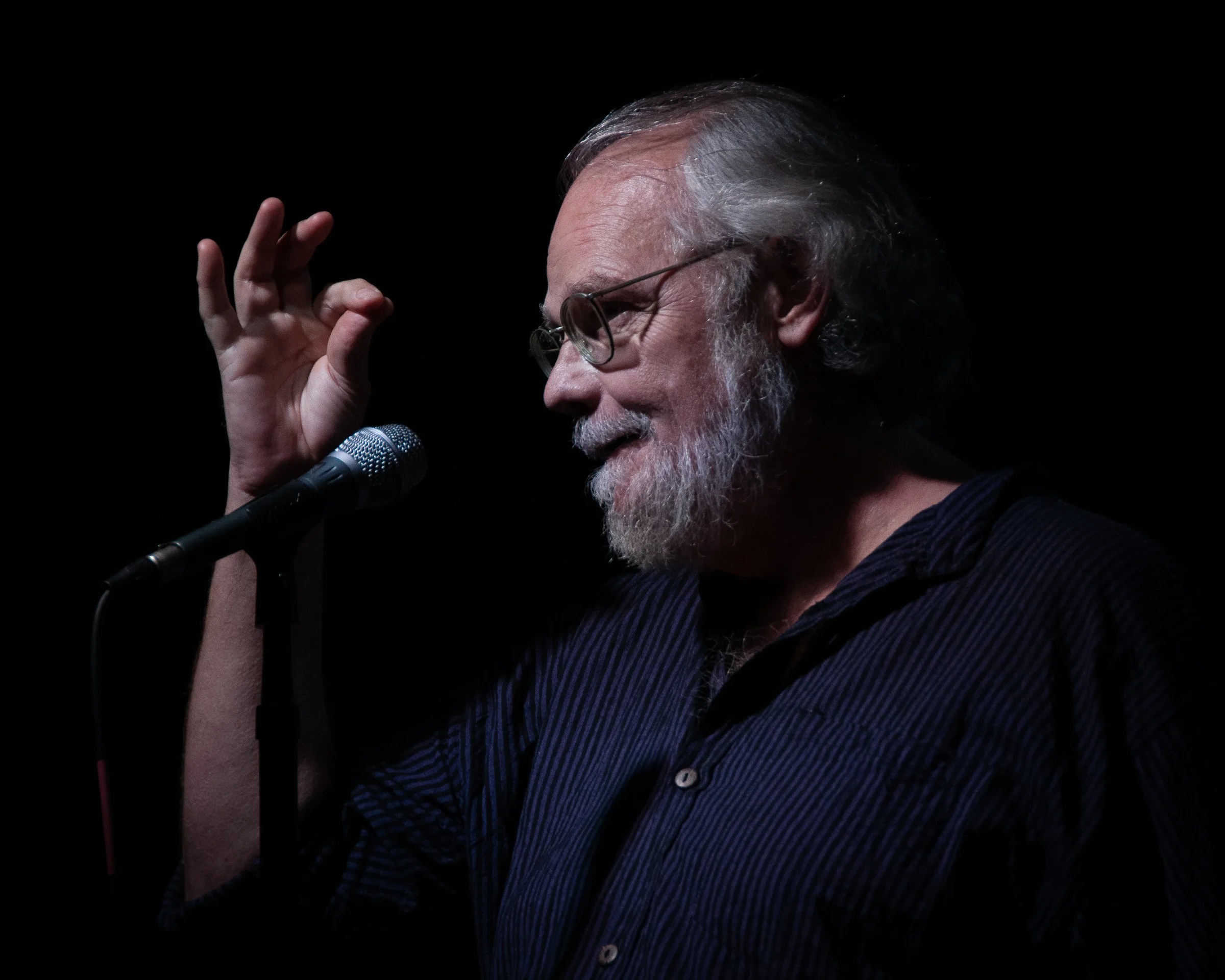Pete Koschnick at The Moth stage, The Mothlight, Asheville, 2018