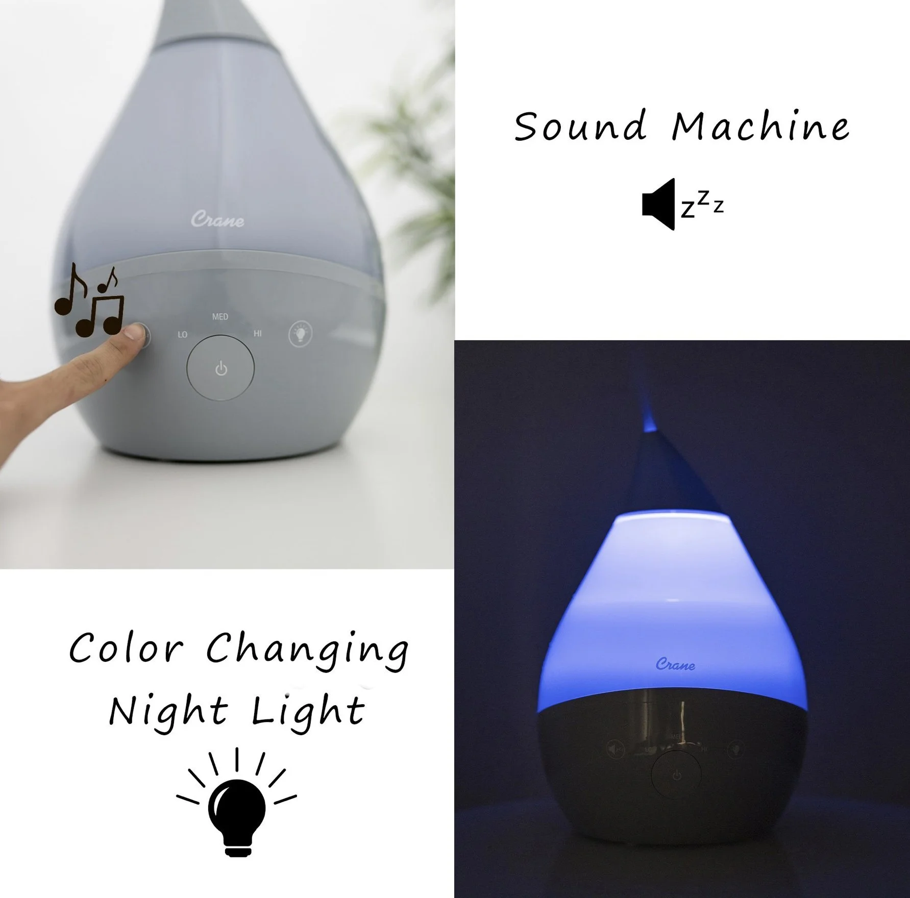 Project Nursery 4-in-1 Top-Fill Drop Cool Mist Humidifier with Sound Machine - Grey